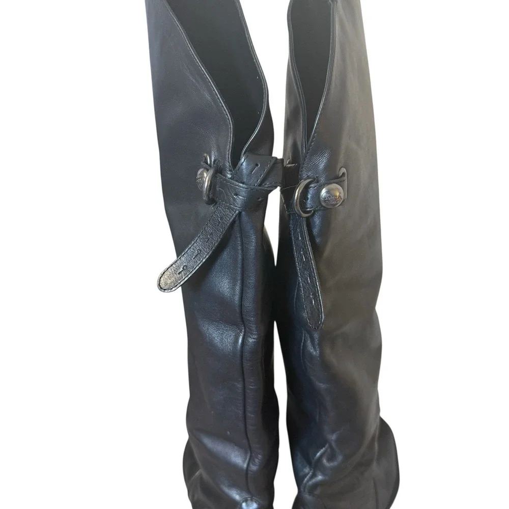 Coach Cheyenne Black Riding Equestrian Leather Over The Knee Boots 5.5 B‎ Luxury